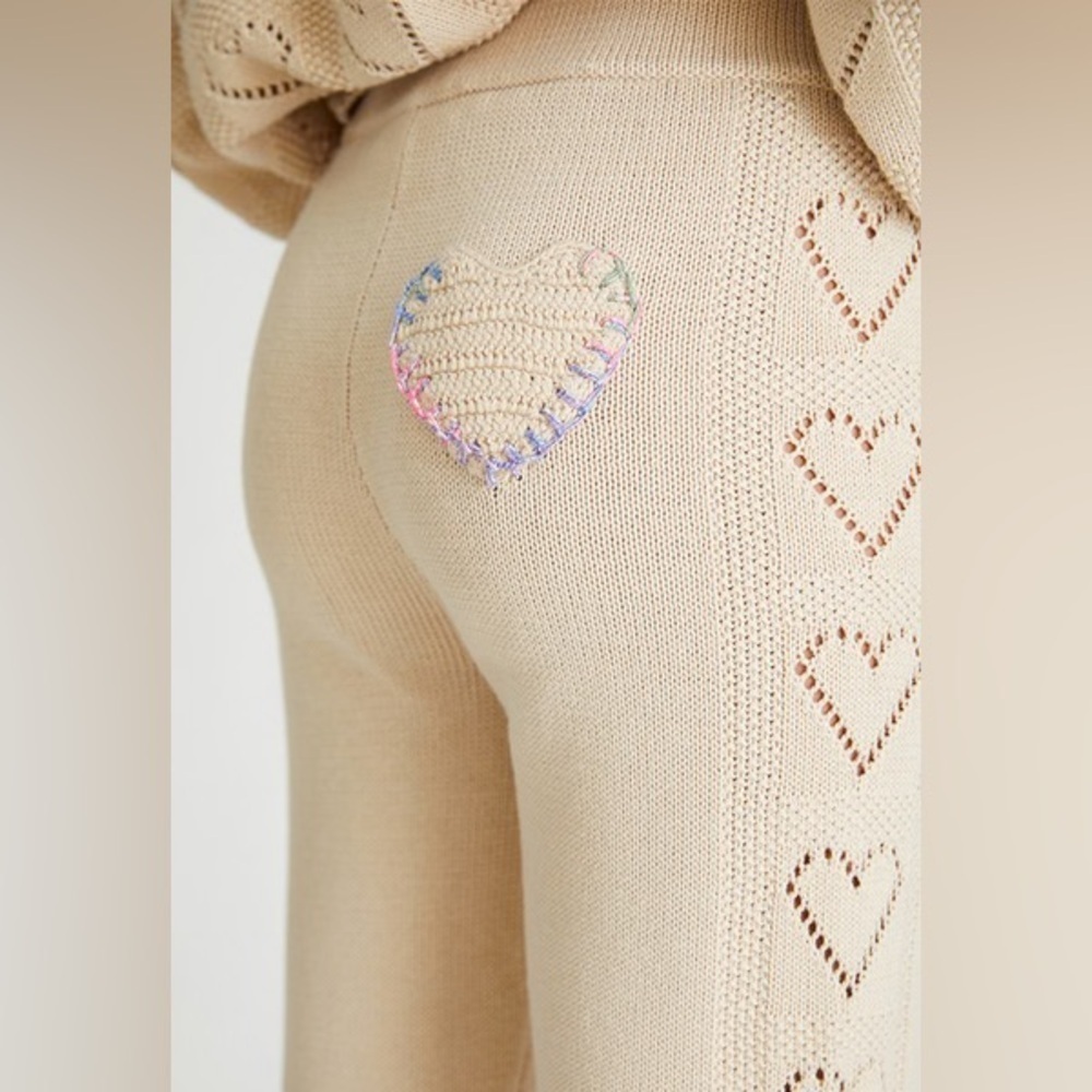 LoveShackFancy Toro Knit Pants Sunset Wheat Heart Detail Cotton Size Small - Picture 4 of 8